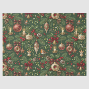 Vintage Christmas Ornaments and Decorations Green Tissue Paper