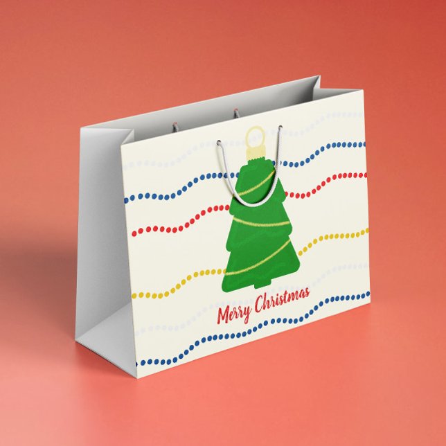 Vintage Christmas ornaments and garlands Large Gift Bag (Cute retro Christmas gift bag with vintage Christmas tree ornament and beaded garlands
)