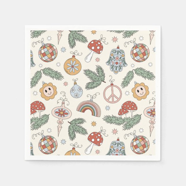 Vintage Christmas Ornaments and Peace Signs Napkin (Front)