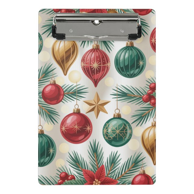 Vintage Christmas Ornaments and Pine  Mini Clipboard (Front)