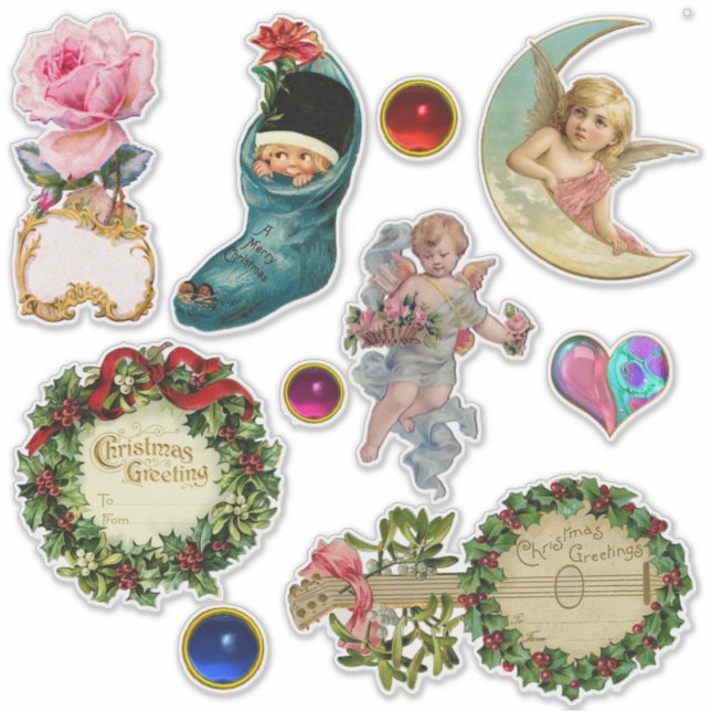 Vintage Christmas Ornaments,Angels ,Stockings,Gems (Front)