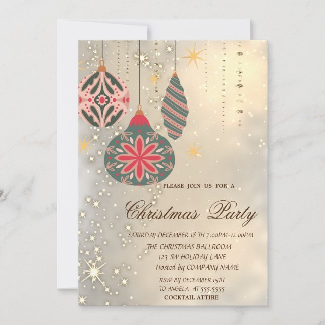 Vintage Christmas Ornaments Gold Christmas Party  Invitation (Front)