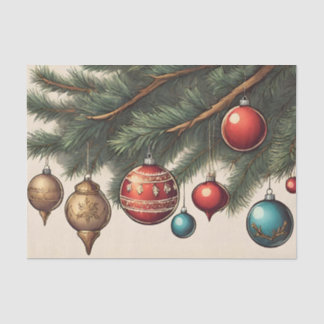 Vintage Christmas Ornaments Hanging on Branch  Tissue Paper