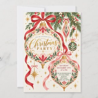 Vintage Christmas Ornaments Holiday Party Invitation