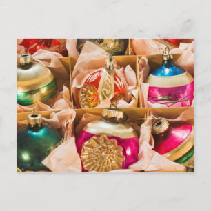 Vintage Christmas ornaments Holiday Postcard