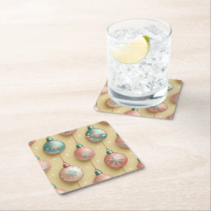 Vintage Christmas Ornaments Holiday Square Paper Coaster