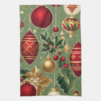 vintage christmas ornaments kitchen towel