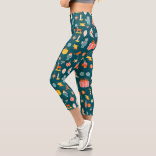 Vintage Christmas Ornaments Pattern Capri Leggings