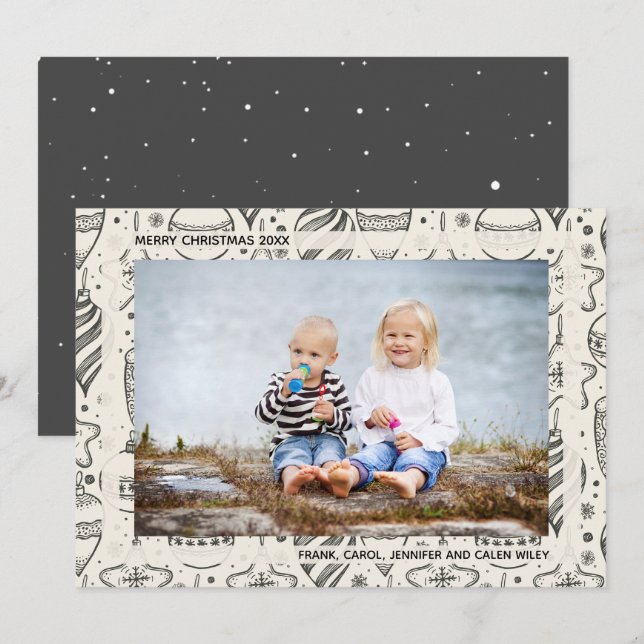 Vintage Christmas Ornaments Photo Holiday Card (Front/Back)