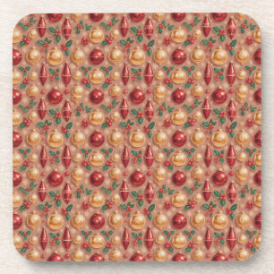 Vintage Christmas Ornaments Seamless Pattern Coaster