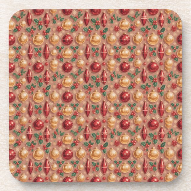 Vintage Christmas Ornaments Seamless Pattern Coaster (Front)