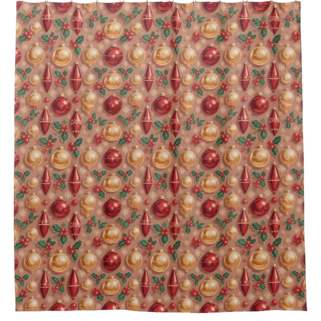 Vintage Christmas Ornaments Seamless Pattern Shower Curtain (Front)