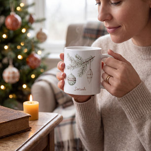 Vintage Christmas Ornaments Soft Green Pine Coffee Mug