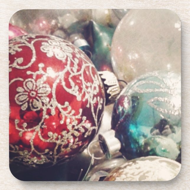 Vintage Christmas ornaments still life Coaster (Front)