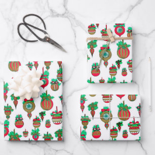 Vintage Christmas Ornaments Wrapping Paper Sheet