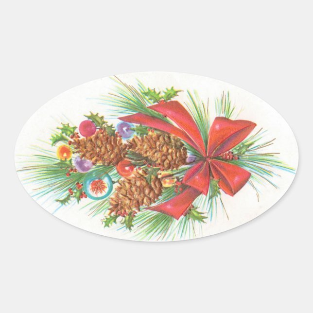 Vintage Christmas Oval Sticker (Front)