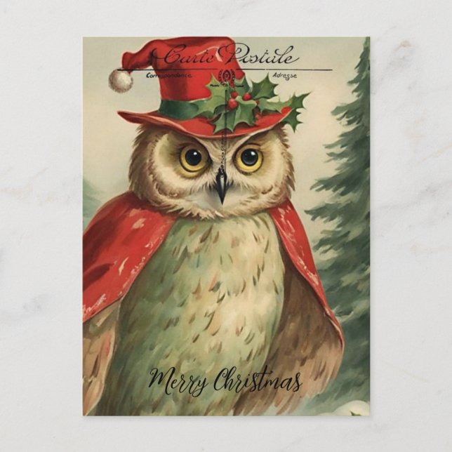 Vintage Christmas Owl Collage  Postcard (Front)