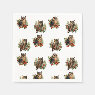 Vintage Christmas Owl Napkin