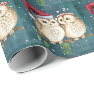 Vintage Christmas Owl Pattern Wrapping Paper