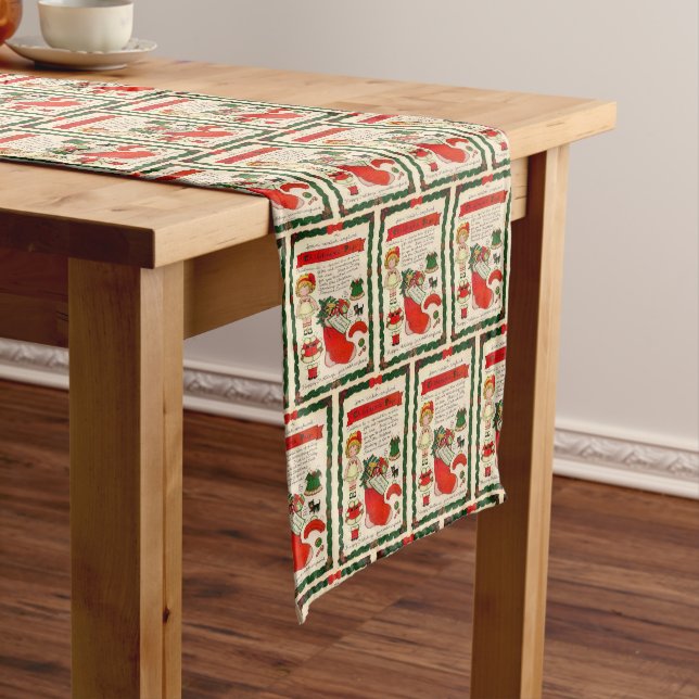 Vintage Christmas Paper Doll Postcard Medium Table Runner (In Situ)