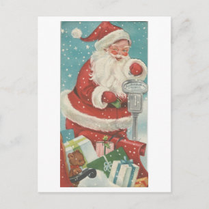 Vintage Christmas Parking Metre Santa Holiday Postcard
