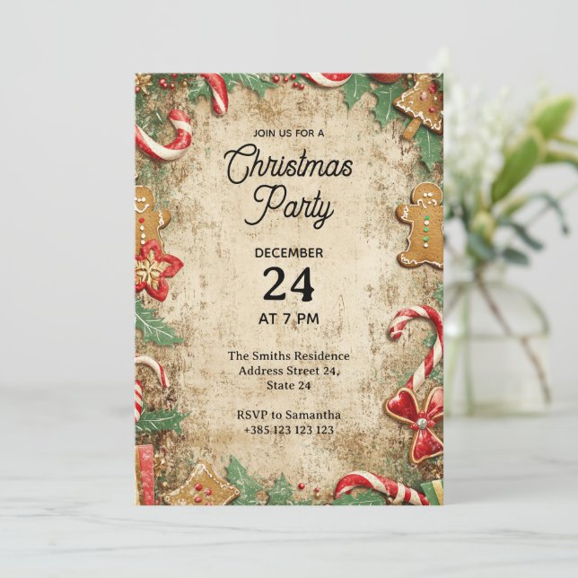 Vintage Christmas Party Invitation (Standing Front)