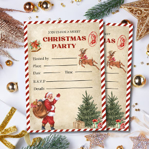 Vintage Christmas Party Invitation, Holiday Party Invitation