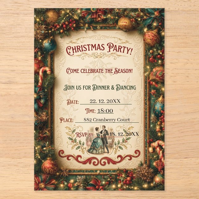 Vintage Christmas Party Invitation Template  (Front)