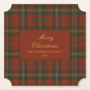 Vintage Christmas Party Plaid Classic Timeless Paper Coaster
