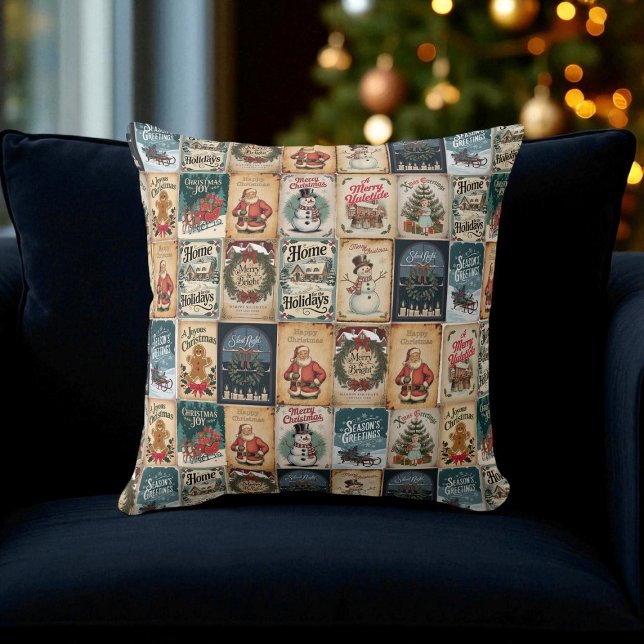 Vintage Christmas Patchwork Holiday Throw Pillow (Creator Uploaded)