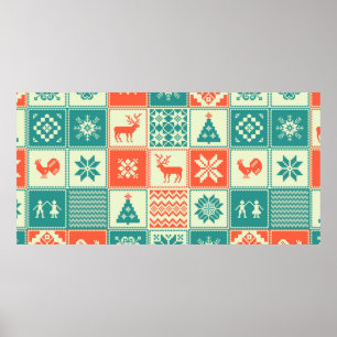 Vintage Christmas patchwork seamless pattern. Trad Poster