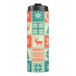 Vintage Christmas patchwork seamless pattern. Trad Thermal Tumbler