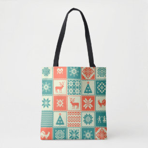Vintage Christmas patchwork seamless pattern. Trad Tote Bag
