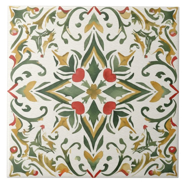 Vintage,Christmas Pattern, Artwork Ceramic Tile (Front)