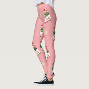 Vintage Christmas Pattern, Candy Canes with Pink Leggings