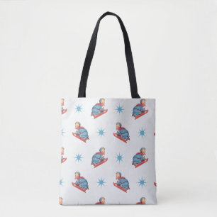 Vintage Christmas Pattern, Child Sledding in Snow Tote Bag