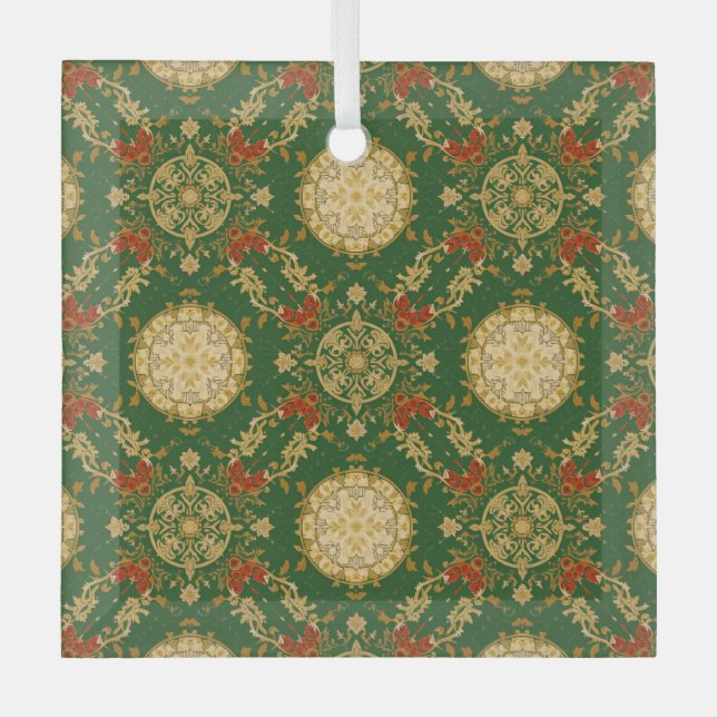 Vintage Christmas Pattern - Glass Ornament (Front)