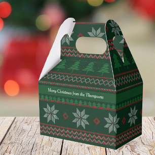 Vintage Christmas Pattern Green Holiday Party Favour Box