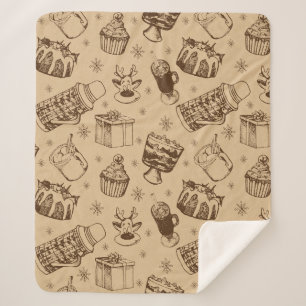 vintage christmas pattern hand drawn sherpa blanket