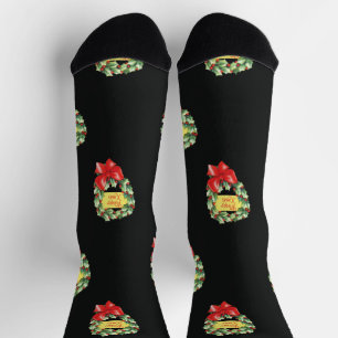 Vintage Christmas Pattern, Merry Xmas in Wreath Socks