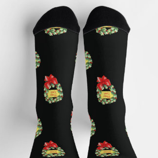 Vintage Christmas Pattern, Merry Xmas in Wreath Socks