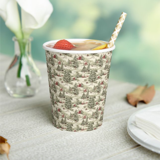 Vintage Christmas Pattern Paper Cups (Insitu)
