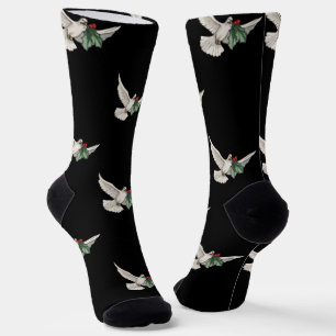 Vintage Christmas Pattern, White Dove for Peace Socks