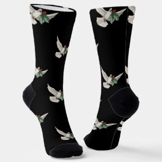 Vintage Christmas Pattern, White Dove for Peace Socks