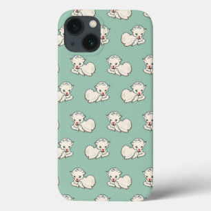 Vintage Christmas Pattern with Baby Lamb on Green iPhone 13 Case