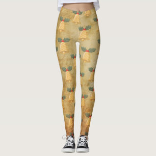 Vintage Christmas Pattern With Bells Leggings