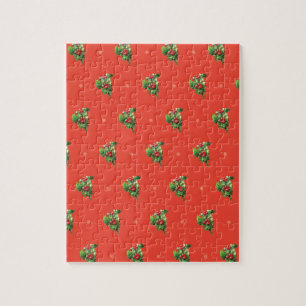 Vintage Christmas Pattern with Holly Berry Plants Jigsaw Puzzle