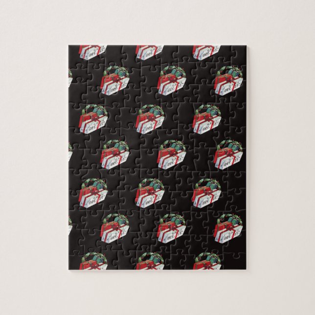Vintage Christmas Pattern with Wrapped Presents Jigsaw Puzzle (Vertical)