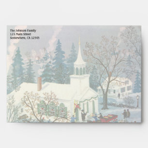 Vintage Christmas, People Going to Church in Snow Envelope