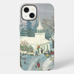 Vintage Christmas, People Going to Church in Snow iPhone 13 Case